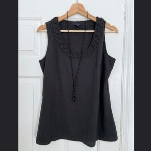 Black Silky Tank, Detailed Neckline by Banana Republic